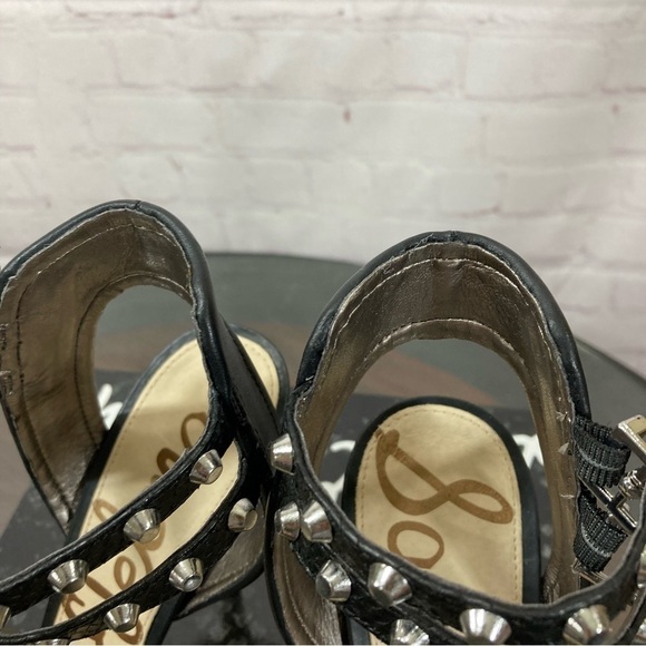 SAM EDELMAN AYDA BLACK LEATHER SNAKE SKIN EMBOSSED ANKLE STRAP SANDALS 7 - Picture 11 of 15